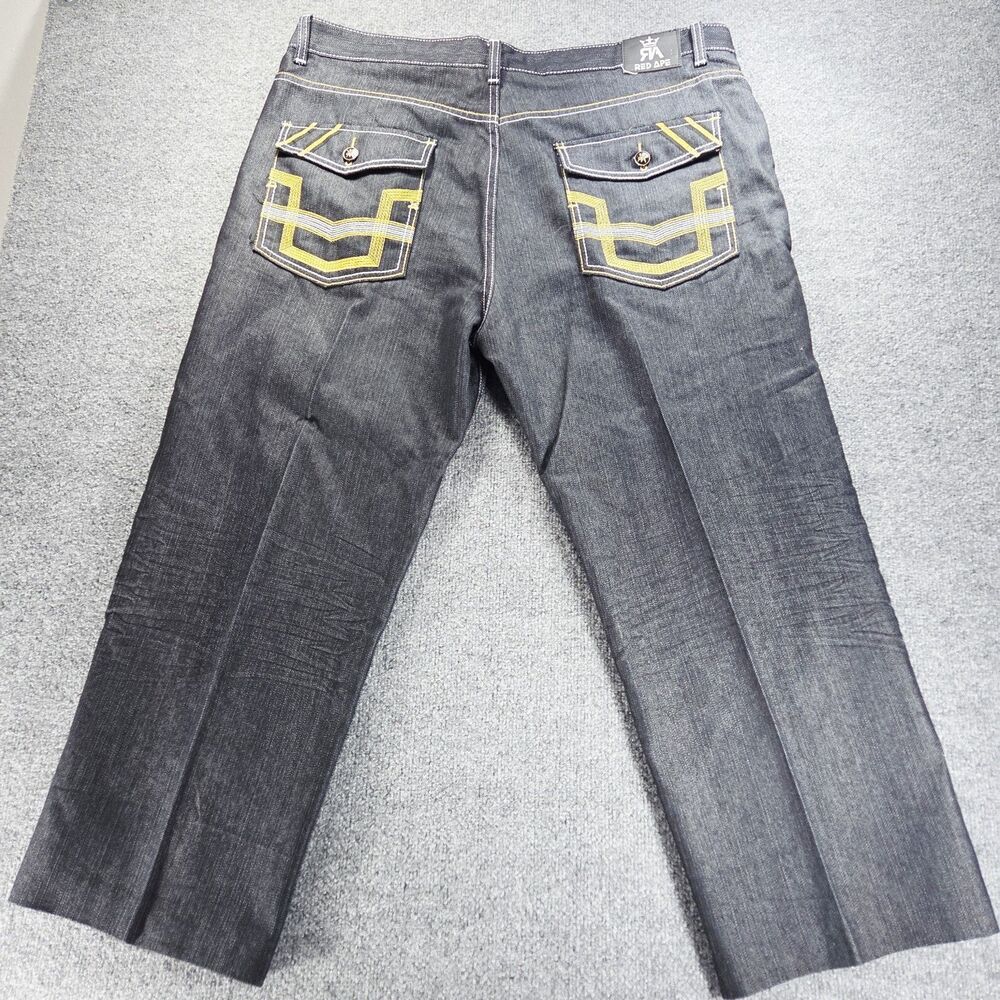 Red Ape Jeans Men 44x33 Black Denim Embroidered Y2K Hip Hop Baggy Streetwear